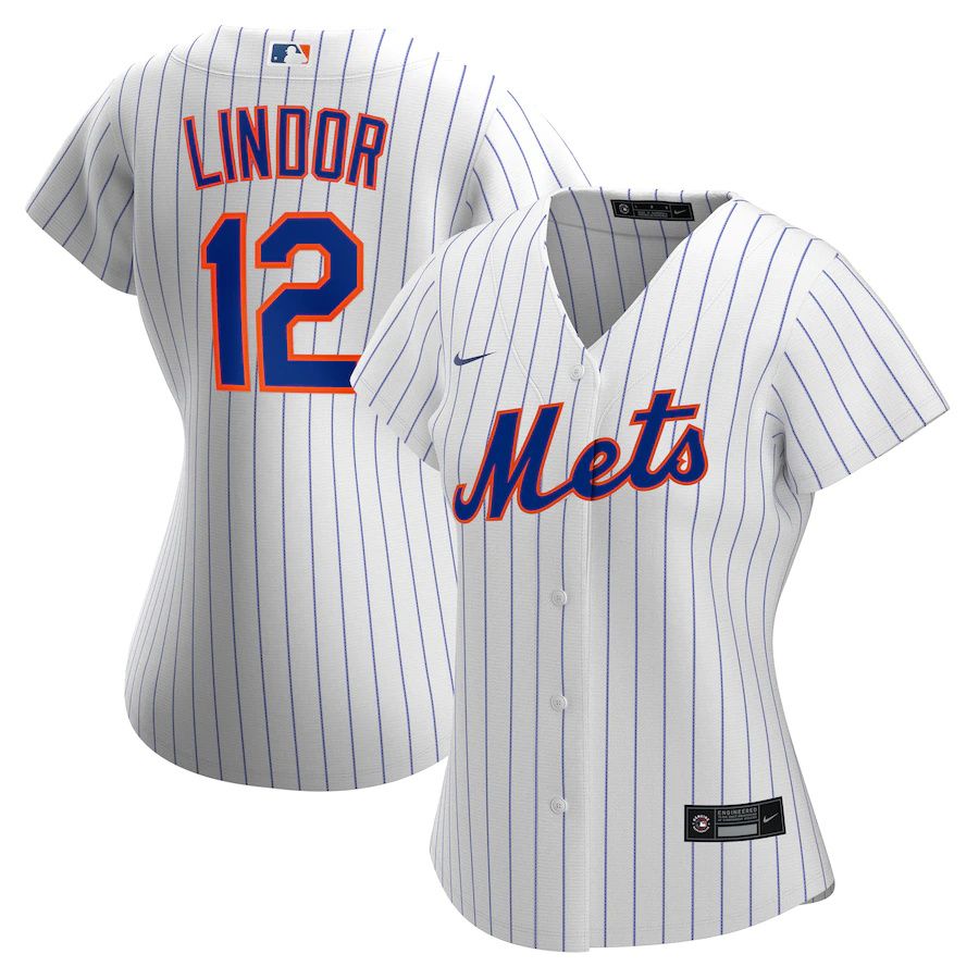 Womens New York Mets #12 Francisco Lindor Nike White Home Replica Player MLB Jerseys->women mlb jersey->Women Jersey